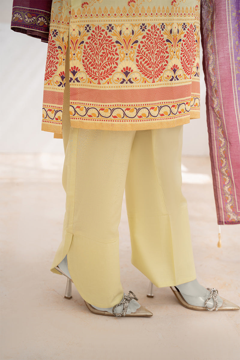 Inaya By KBCFashion - 3PC Unstitched Printed Lawn Suit (Pastel Yellow & Purple)