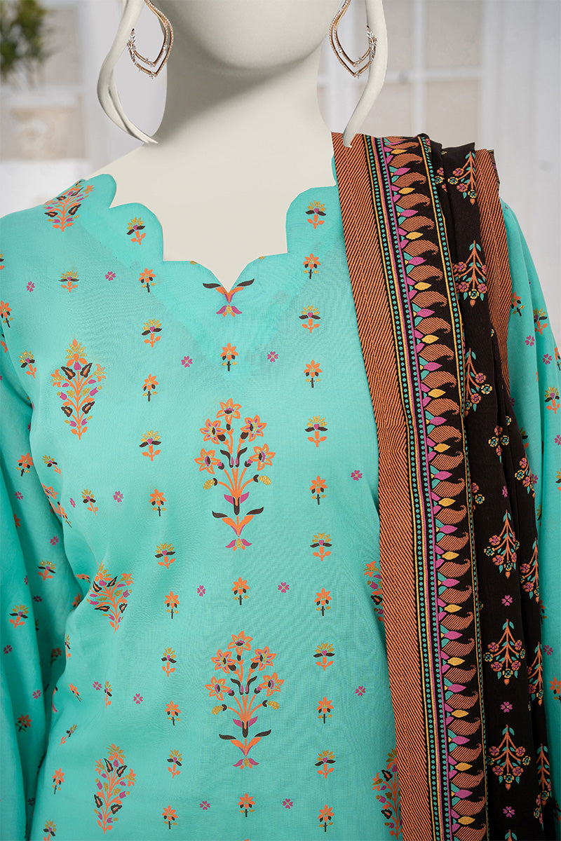 Inaya By KBCFashion - 3PC Unstitched Printed Lawn Suit (Ice Green & Black)