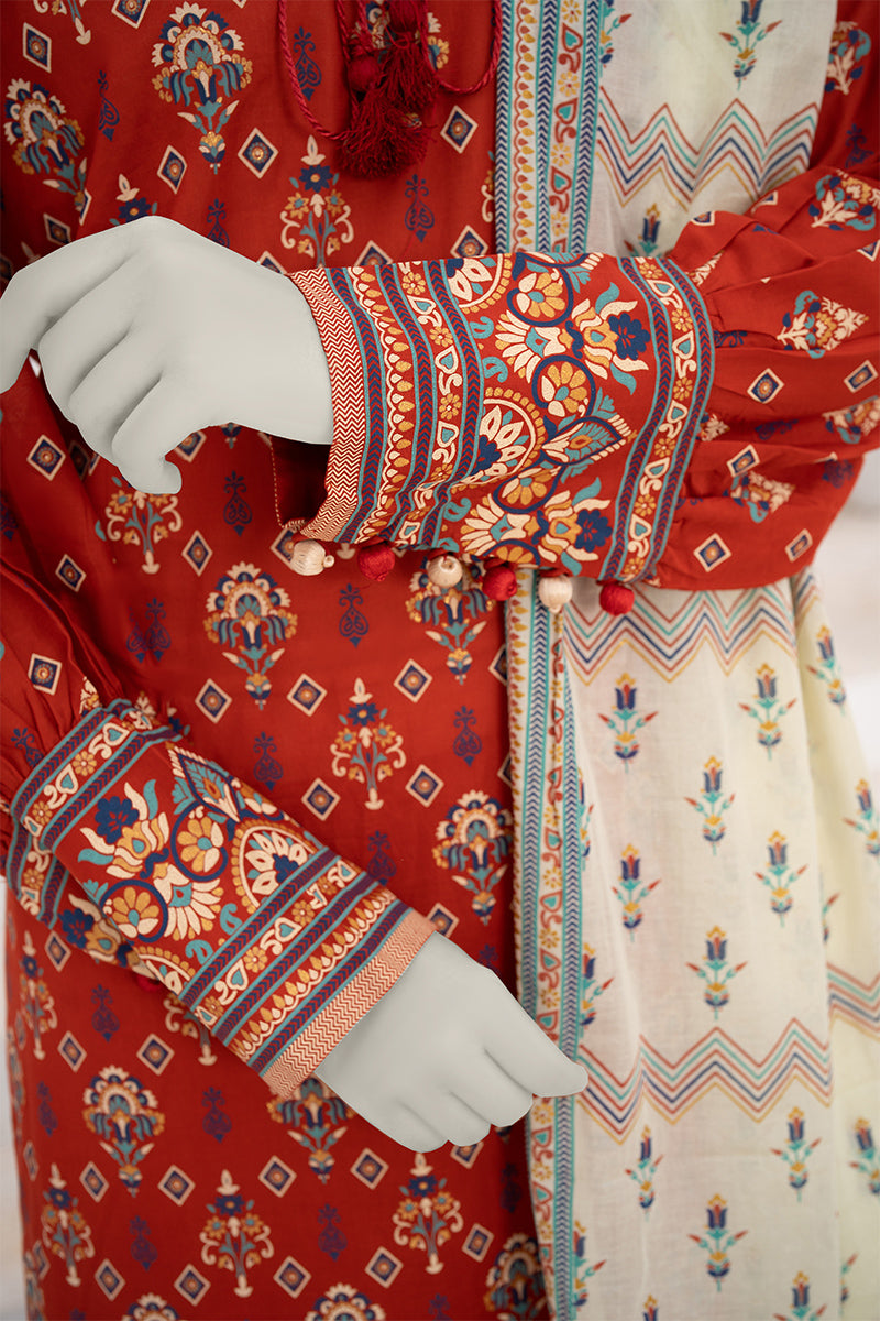 Inaya By KBCFashion - 3PC Unstitched Printed Lawn Suit (Red & White)