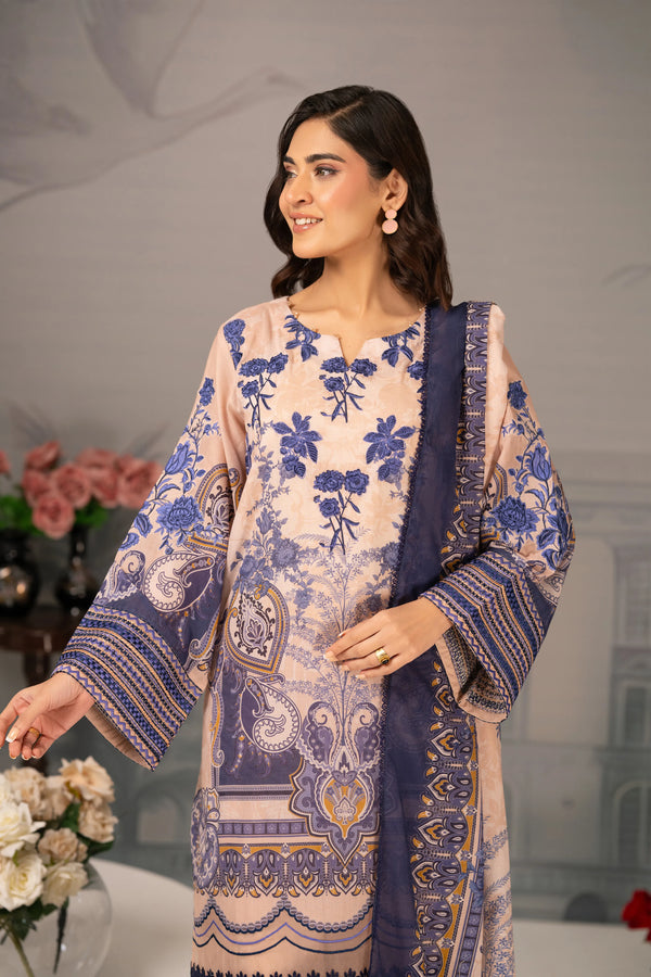 Royal Azure Embroidered Lawn 3PC