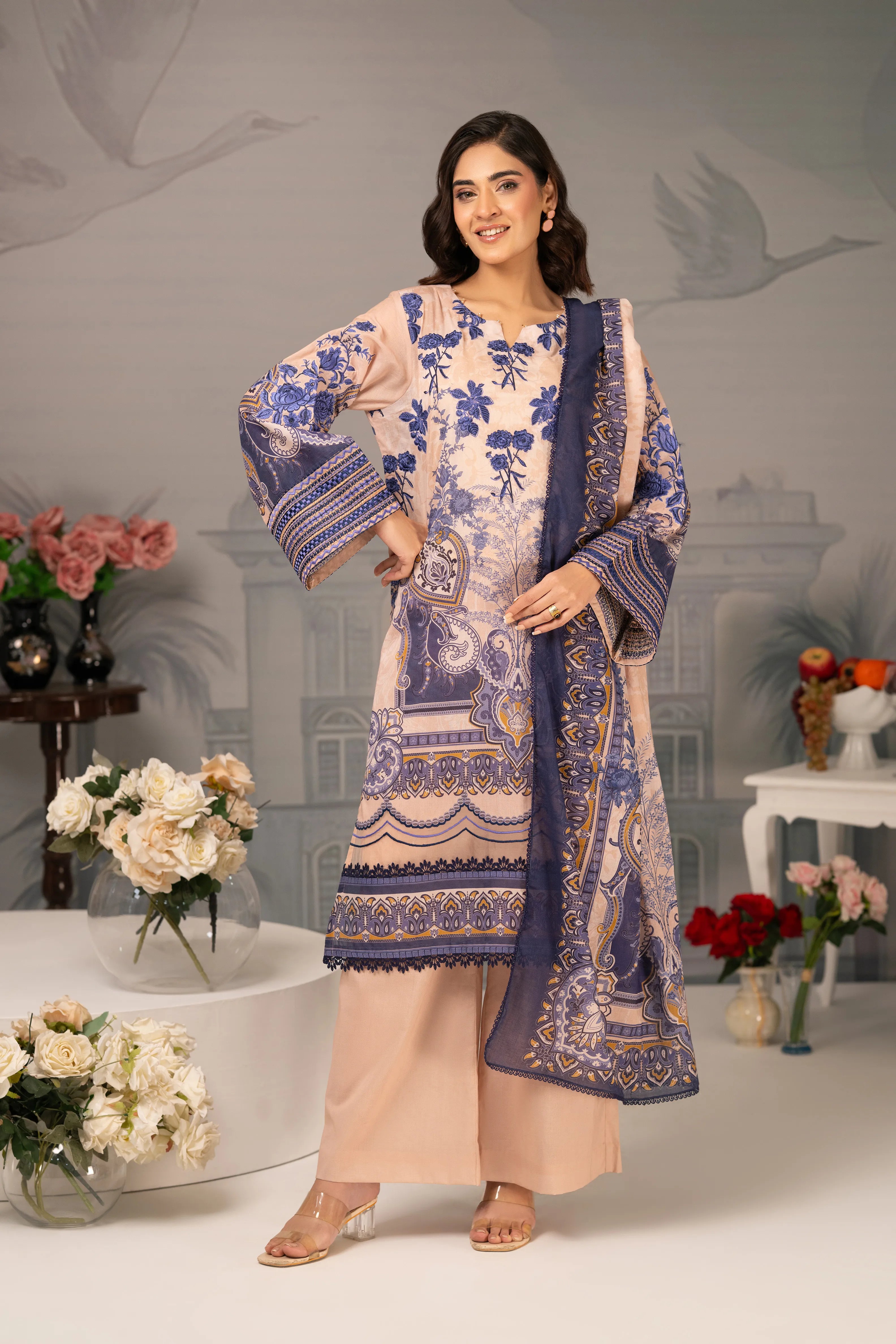 Royal Azure Embroidered Lawn 3PC