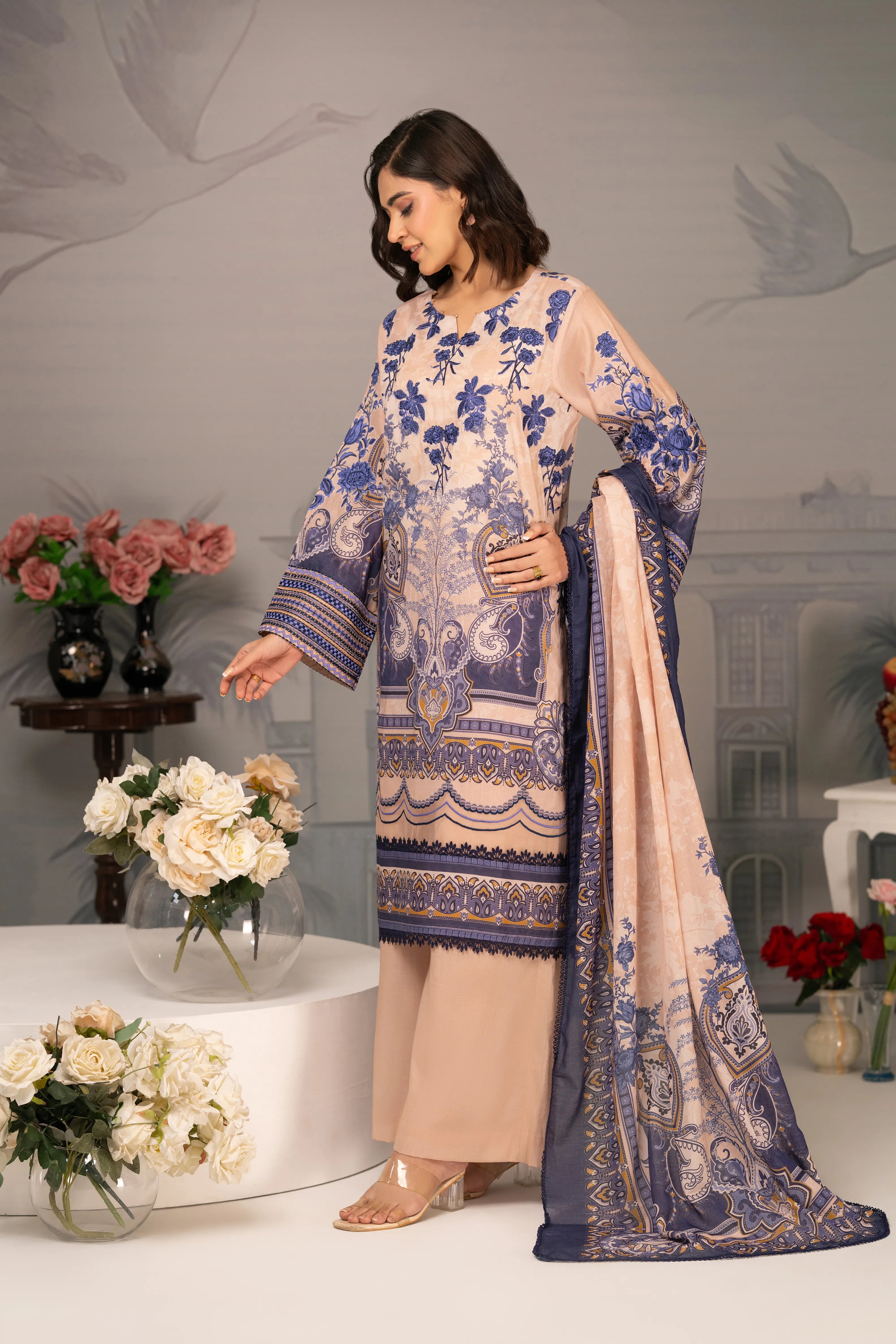 Royal Azure Embroidered Lawn 3PC