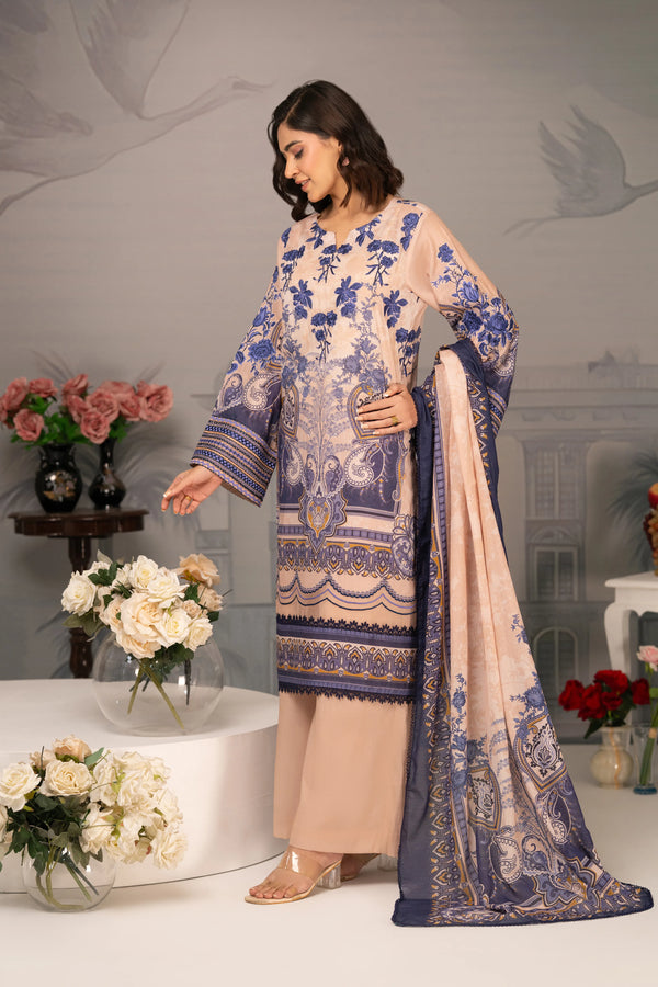 Royal Azure Embroidered Lawn 3PC