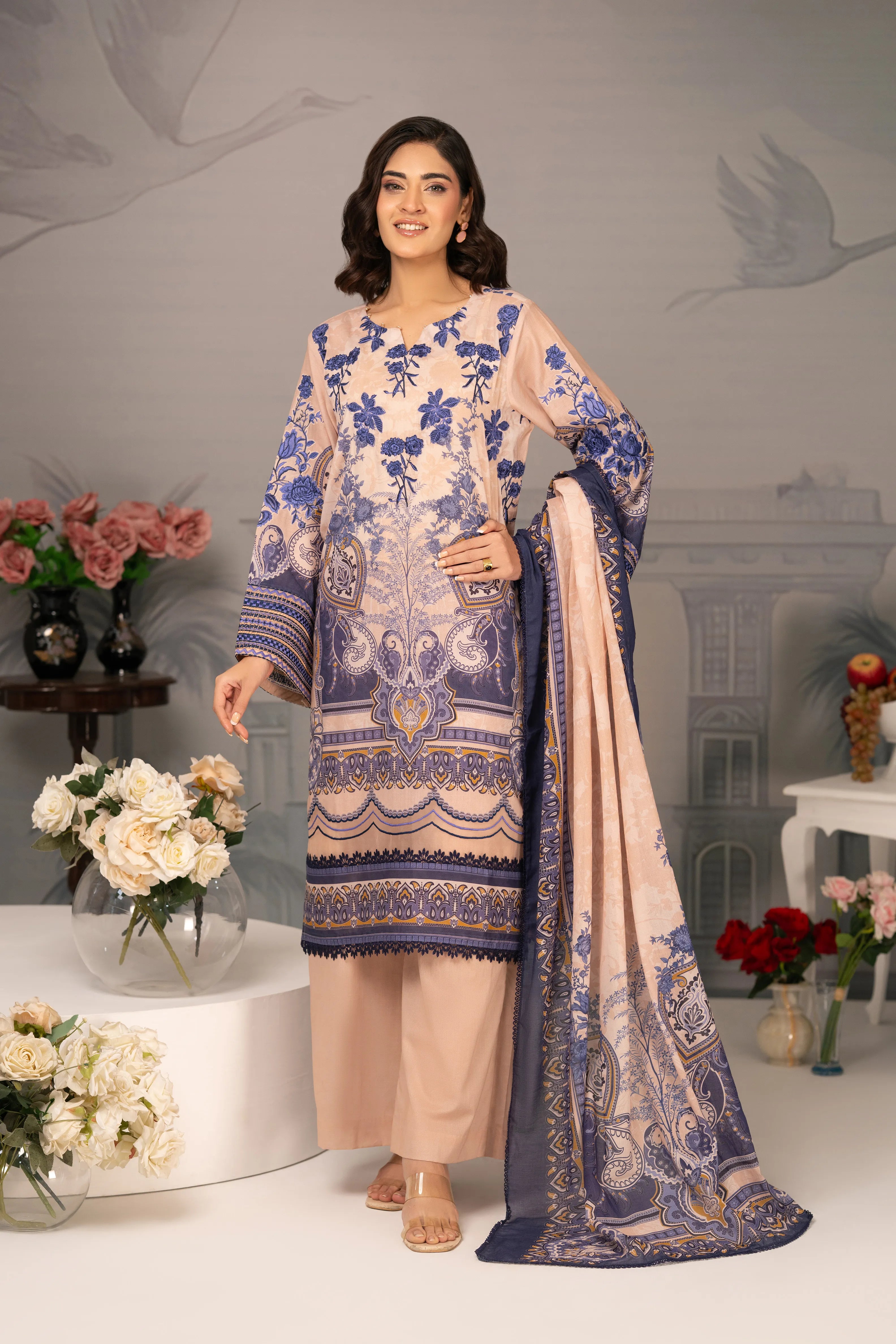 Royal Azure Embroidered Lawn 3PC