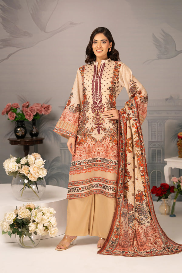 Noor Beige Printed Lawn 3 Piece Suit