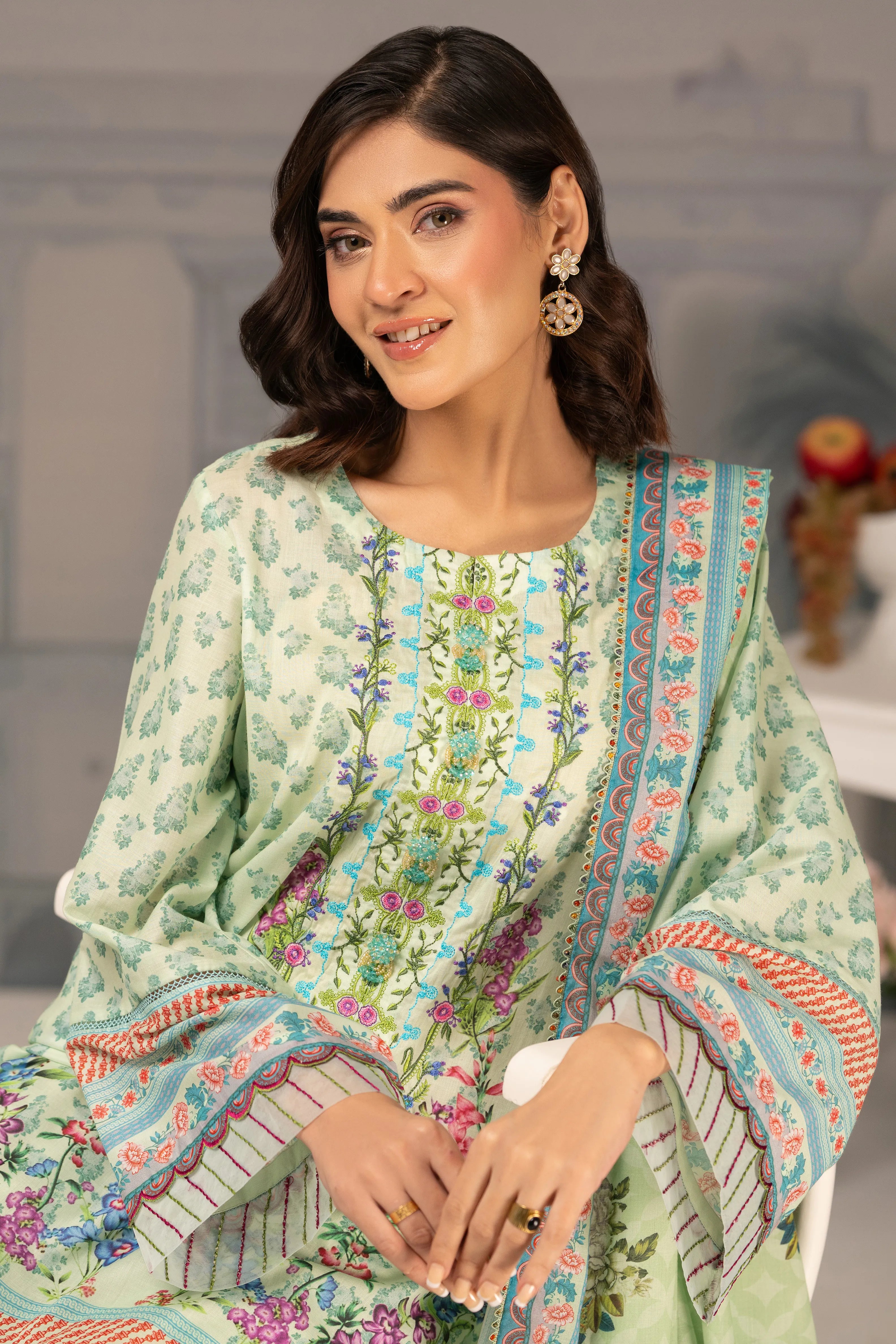 Mint Blossom – 3PC Luxury Lawn