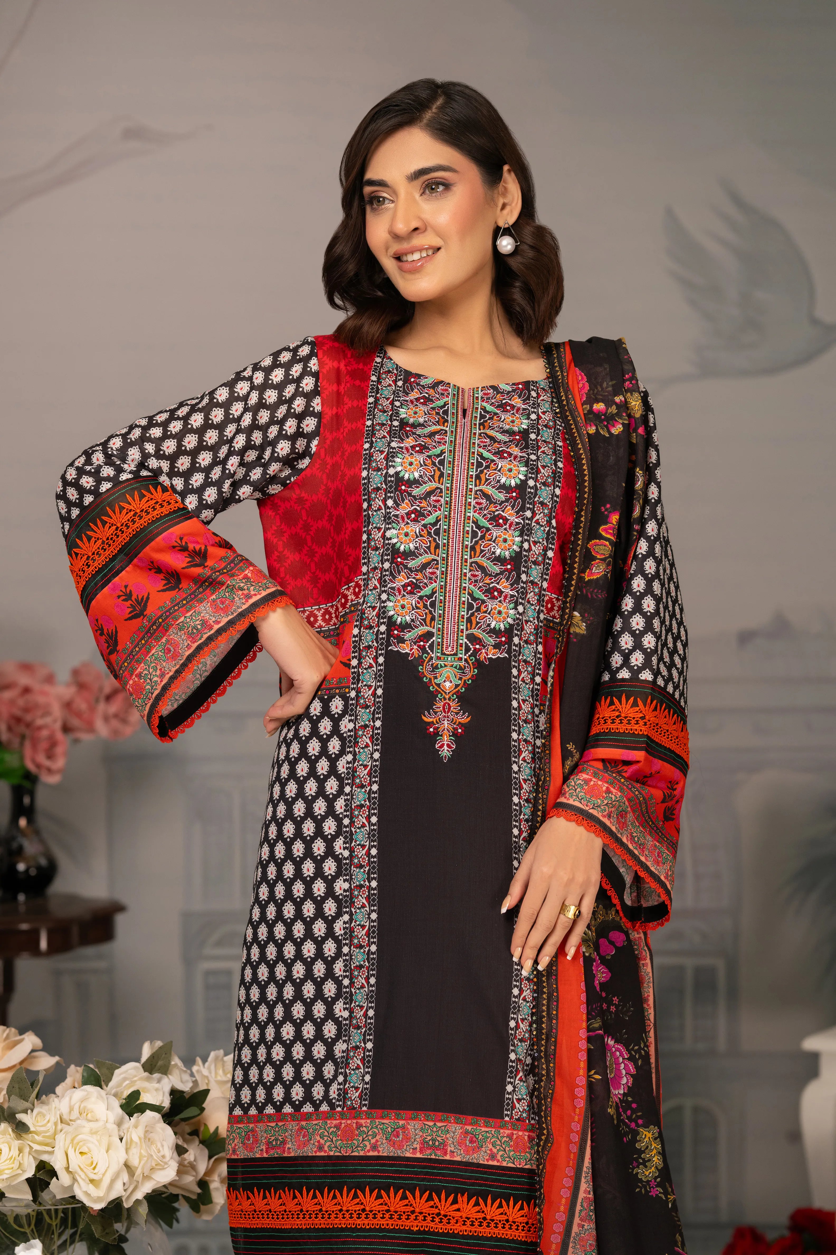 Crimson Elegance – 3PC Luxury Lawn