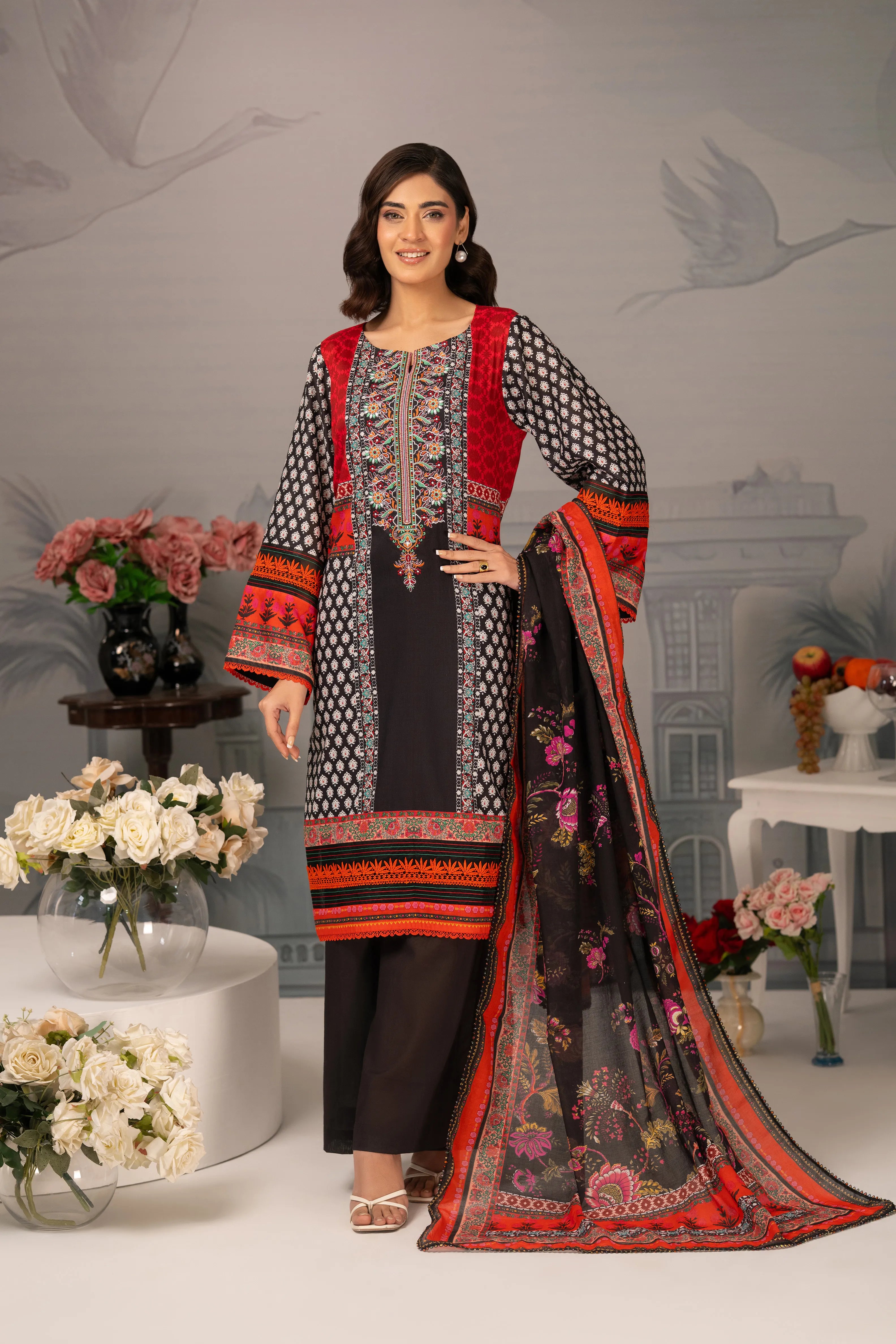 Crimson Elegance – 3PC Luxury Lawn