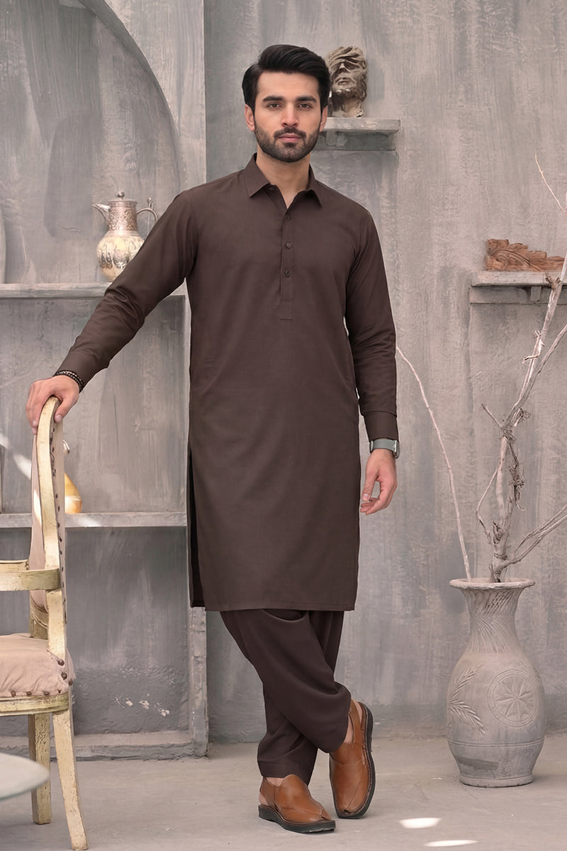 KBC Fashion – Men’s Unstitched Wash & Wear Fabric (Dark Brown)