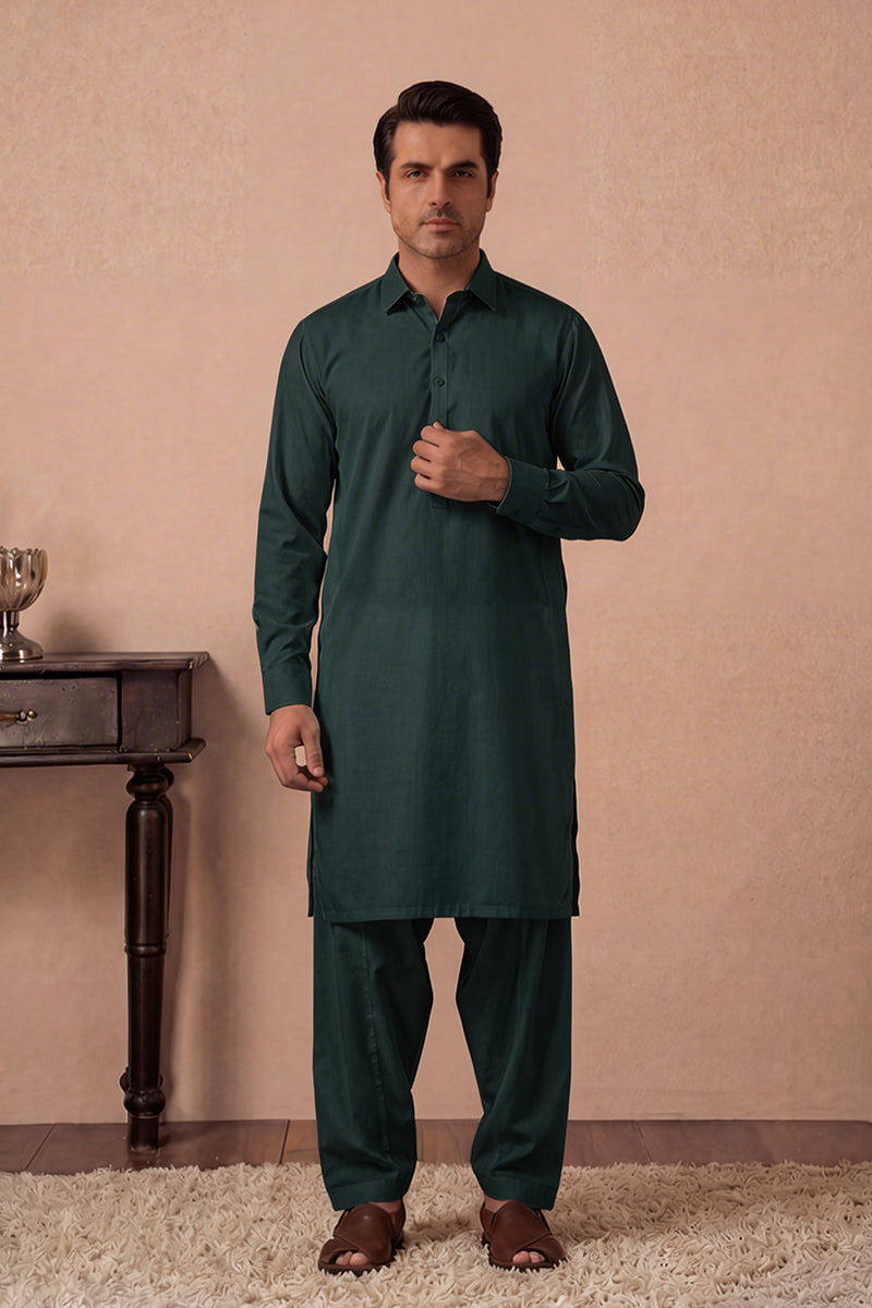 KBC Fashion – Men’s Unstitched Wash & Wear Fabric (Dark Forest Green)